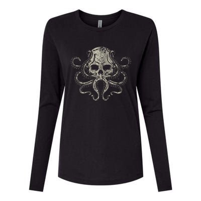 Creepy Octopus Skull Sea Monster Kraken Scuba Diver Goth Womens Cotton Relaxed Long Sleeve T-Shirt