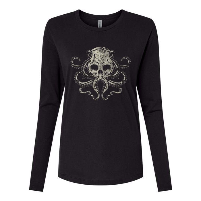 Creepy Octopus Skull Sea Monster Kraken Scuba Diver Goth Womens Cotton Relaxed Long Sleeve T-Shirt