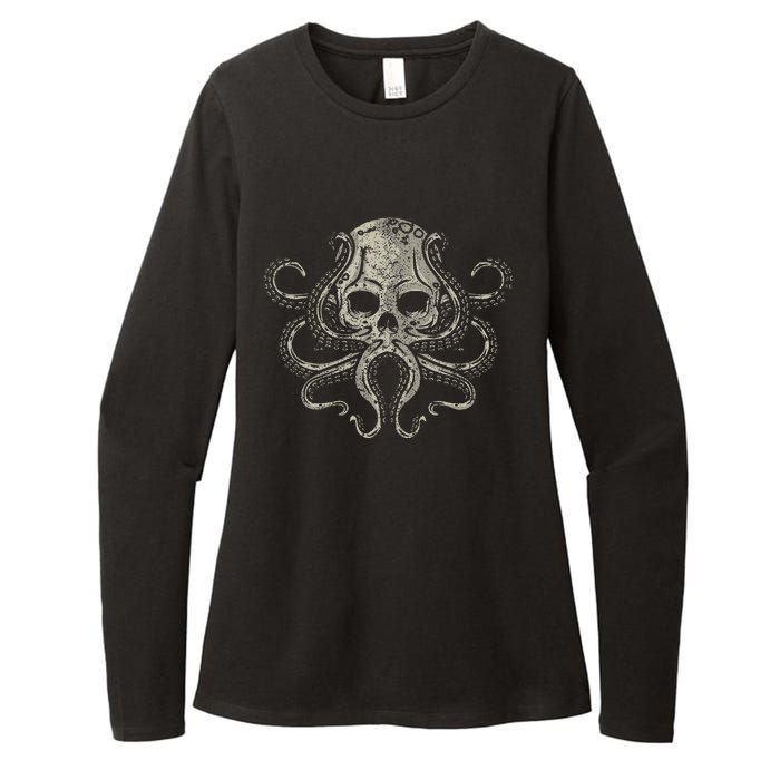 Creepy Octopus Skull Sea Monster Kraken Scuba Diver Goth Womens CVC Long Sleeve Shirt