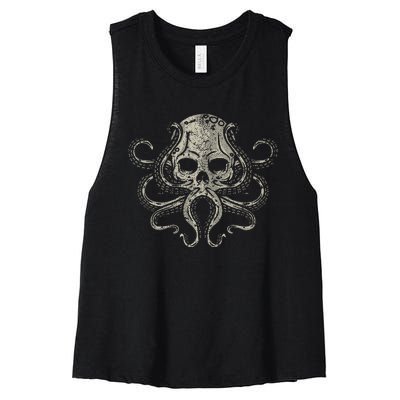 Creepy Octopus Skull Sea Monster Kraken Scuba Diver Goth Women's Racerback Cropped Tank