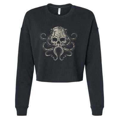 Creepy Octopus Skull Sea Monster Kraken Scuba Diver Goth Cropped Pullover Crew