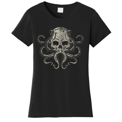 Creepy Octopus Skull Sea Monster Kraken Scuba Diver Goth Women's T-Shirt