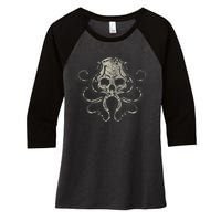 Creepy Octopus Skull Sea Monster Kraken Scuba Diver Goth Women's Tri-Blend 3/4-Sleeve Raglan Shirt