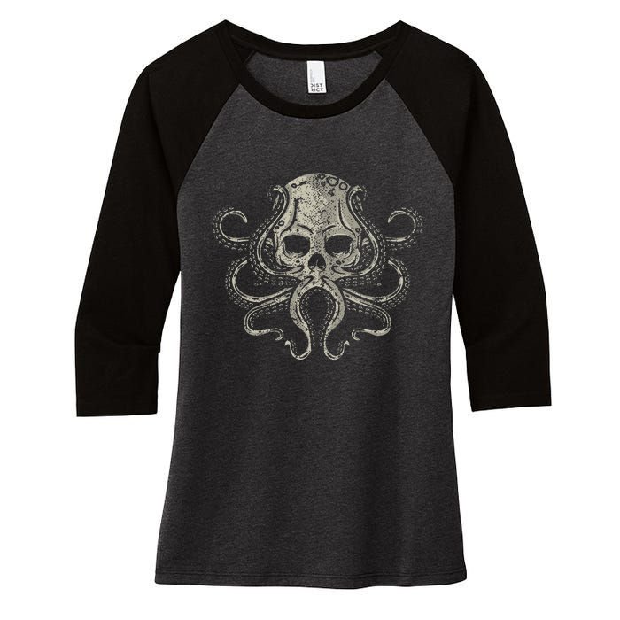 Creepy Octopus Skull Sea Monster Kraken Scuba Diver Goth Women's Tri-Blend 3/4-Sleeve Raglan Shirt