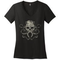 Creepy Octopus Skull Sea Monster Kraken Scuba Diver Goth Women's V-Neck T-Shirt