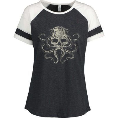 Creepy Octopus Skull Sea Monster Kraken Scuba Diver Goth Enza Ladies Jersey Colorblock Tee