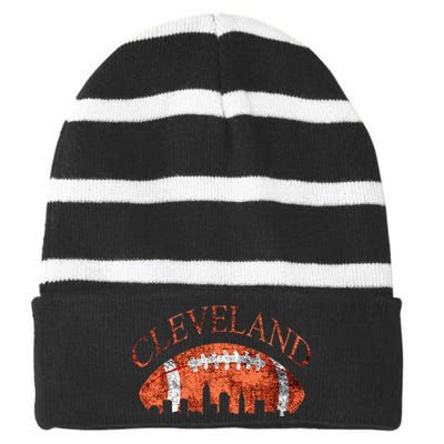 Cleveland Ohio Skyline Football Souvenir Striped Beanie with Solid Band