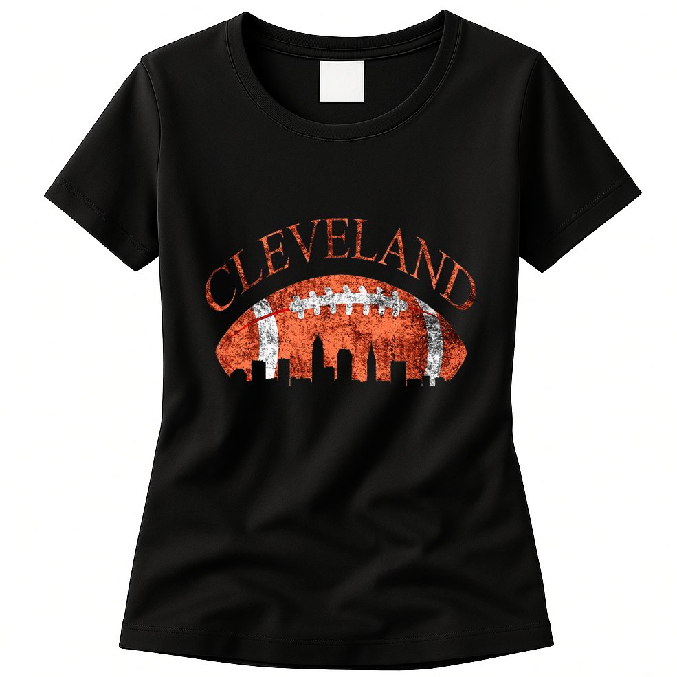 Cleveland Ohio Skyline Football Souvenir Womens T-Shirt