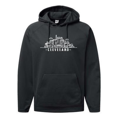 Cleveland Ohio Skyline Performance Fleece Hoodie