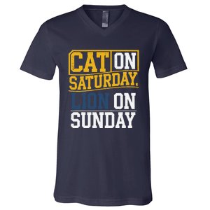 Cat On Saturday Lion On Sunday Funny Gag V-Neck T-Shirt