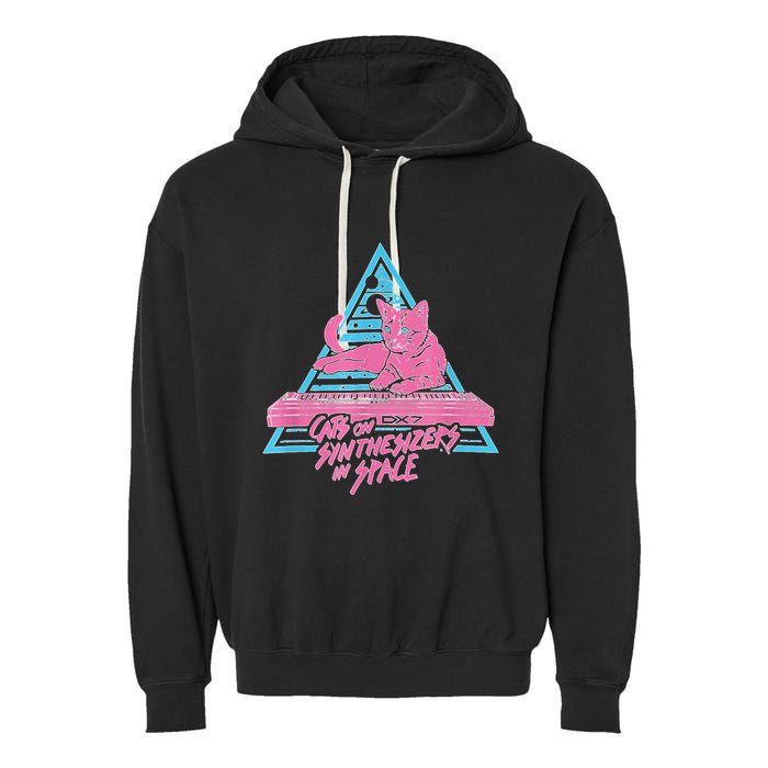 Cats On Synthesizers In Space Cat Owner Garment-Dyed Fleece Hoodie