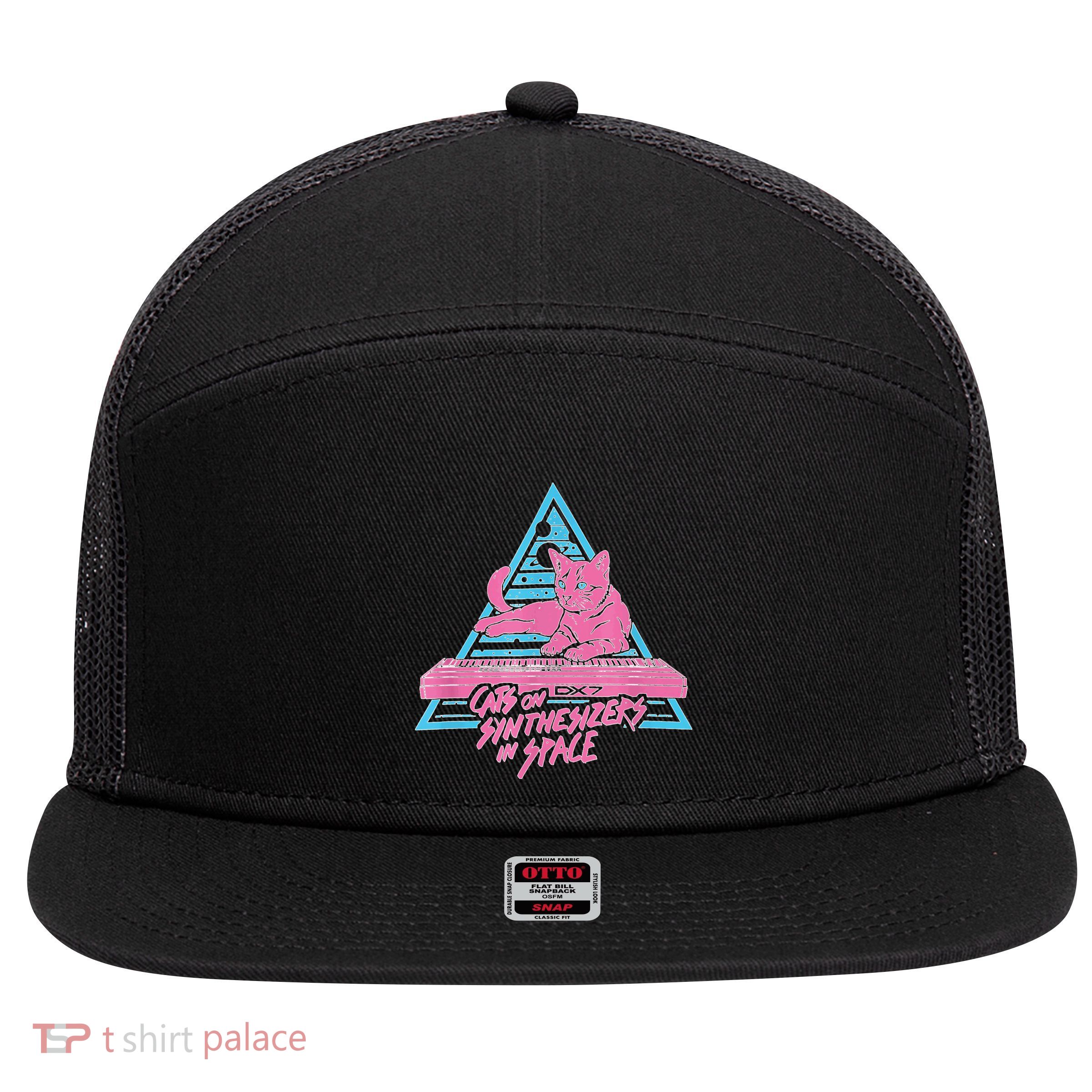 Cats On Synthesizers In Space Cat Owner 7 Panel Mesh Trucker Snapback Hat