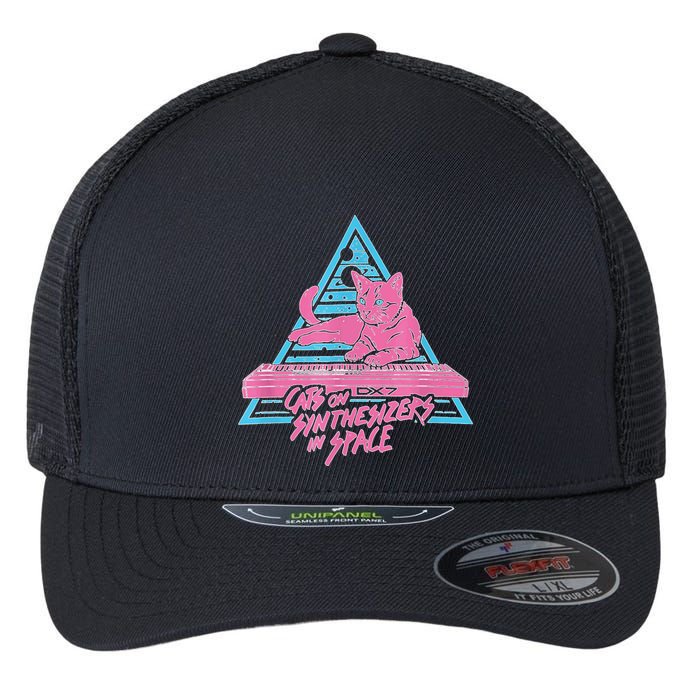 Cats On Synthesizers In Space Cat Owner Flexfit Unipanel Trucker Cap