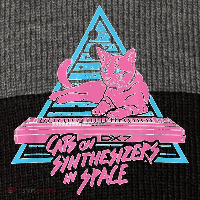 Cats On Synthesizers In Space Cat Owner Stripe Pom Pom Beanie