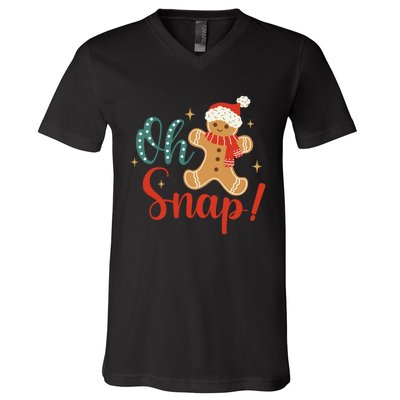 Christmas Oh Snap Gingerbread Santa Hat Funny Xmas Gift V-Neck T-Shirt