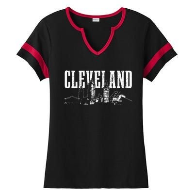 Cleveland Ohio Skyline Pride Vintage Cleveland Ladies Halftime Notch Neck Tee