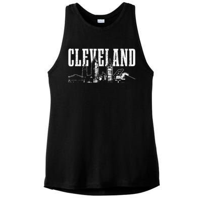 Cleveland Ohio Skyline Pride Vintage Cleveland Ladies PosiCharge Tri-Blend Wicking Tank