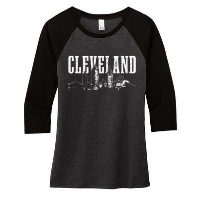 Cleveland Ohio Skyline Pride Vintage Cleveland Women's Tri-Blend 3/4-Sleeve Raglan Shirt