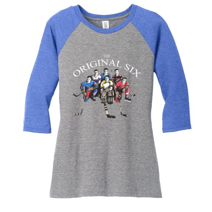 Classic Original Six 6 Vintage Old School Hockey Gift Women's Tri-Blend 3/4-Sleeve Raglan Shirt