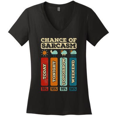 Chance Of Sarcasm Weather Funny Forecast And Meteorology Women's V-Neck T-Shirt