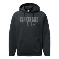 Cleveland Ohio Skyline Pride Vintage Cleveland Performance Fleece Hoodie