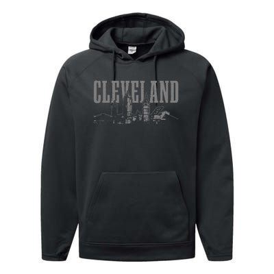 Cleveland Ohio Skyline Pride Vintage Cleveland Performance Fleece Hoodie