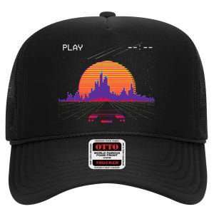 C.Y.B.E.R.P.U.N.K Outrun Synthwave Sunset Fast Car Aesthetic High Crown Mesh Back Trucker Hat