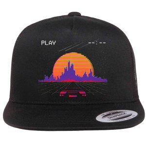 C.Y.B.E.R.P.U.N.K Outrun Synthwave Sunset Fast Car Aesthetic Flat Bill Trucker Hat