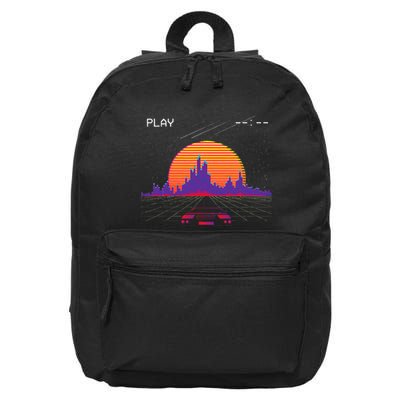 C.Y.B.E.R.P.U.N.K Outrun Synthwave Sunset Fast Car Aesthetic 16 in Basic Backpack