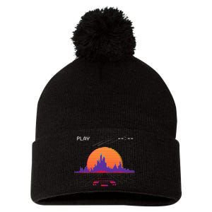 C.Y.B.E.R.P.U.N.K Outrun Synthwave Sunset Fast Car Aesthetic Pom Pom 12in Knit Beanie