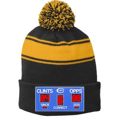 Clints Opps Since Correct 2024 Stripe Pom Pom Beanie