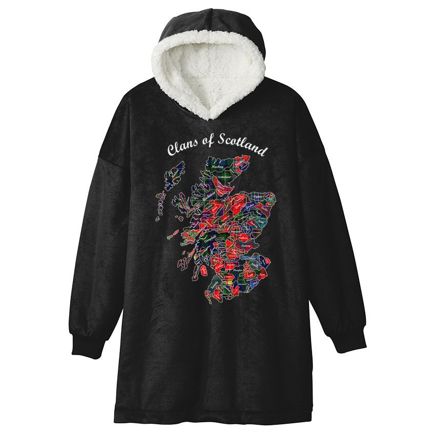 Clans Of Scotland Map Hooded Wearable Blanket