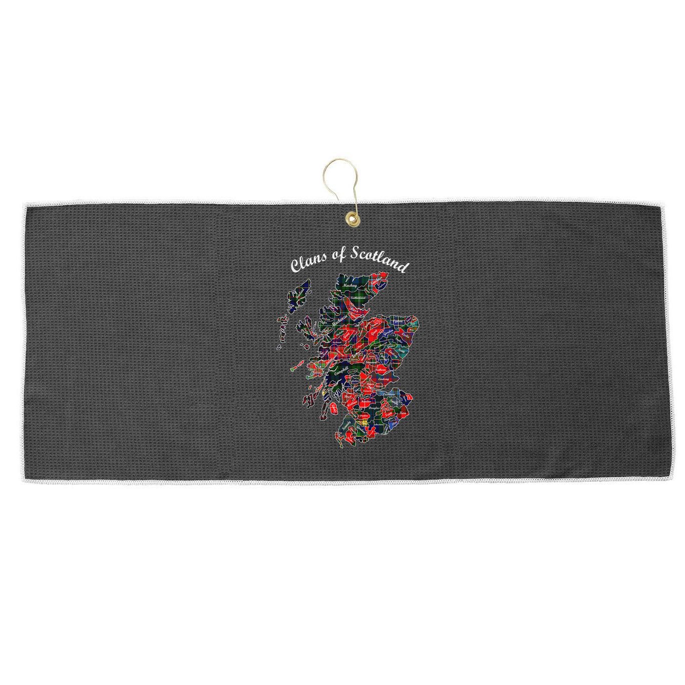 Clans Of Scotland Map Large Microfiber Waffle Golf Towel