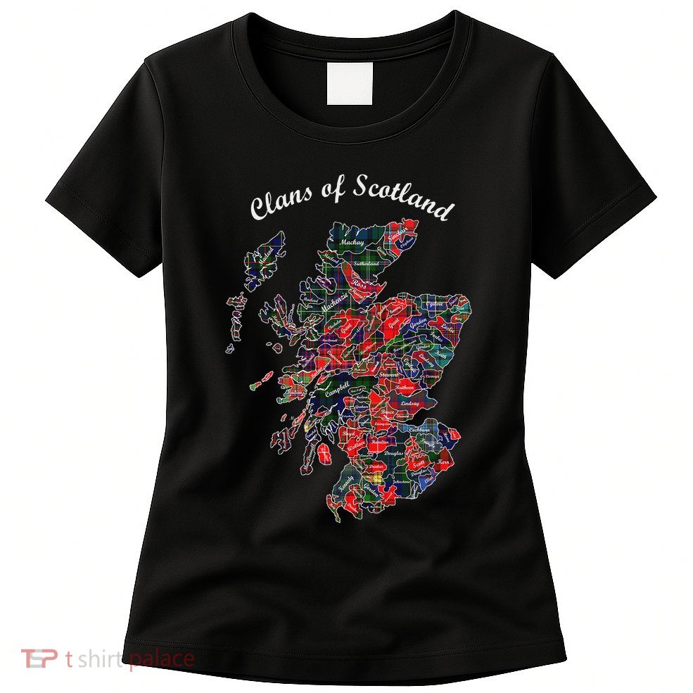 Clans Of Scotland Map Womens T-Shirt