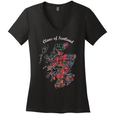 Clans Of Scotland Map Women's V-Neck T-Shirt
