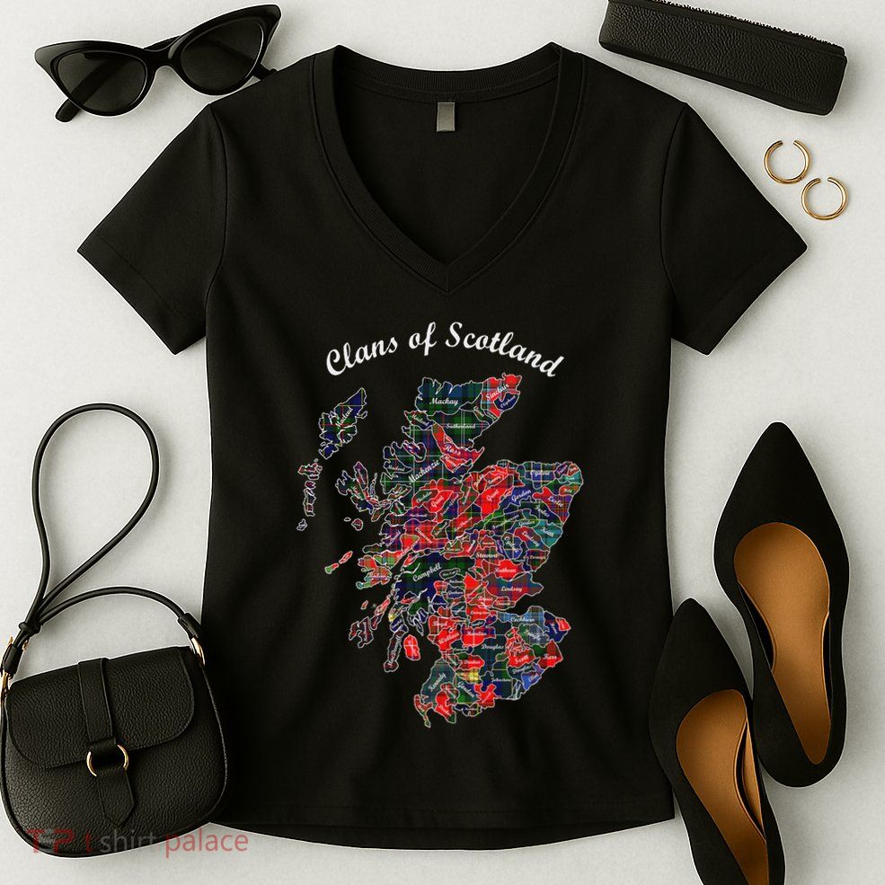 Clans Of Scotland Map Women's V-Neck T-Shirt