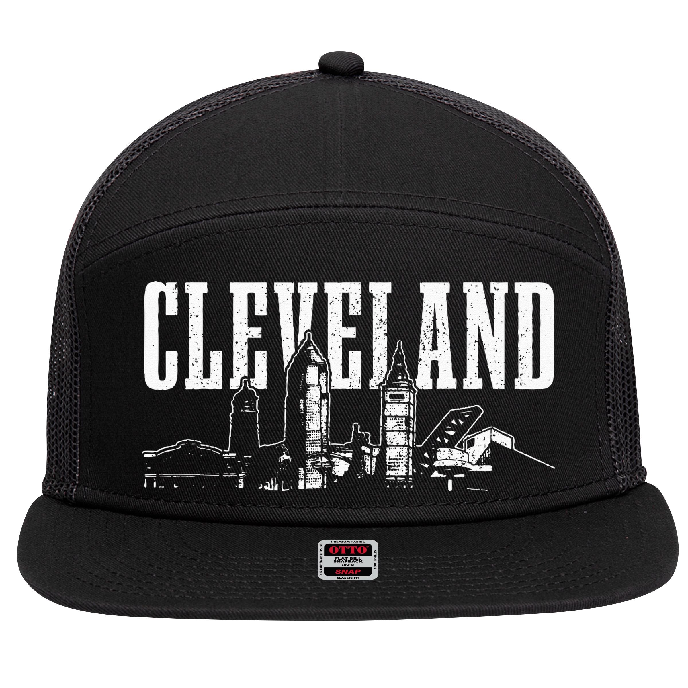 Cleveland Ohio Skyline Pride Vintage Cleveland 7 Panel Mesh Trucker Snapback Hat