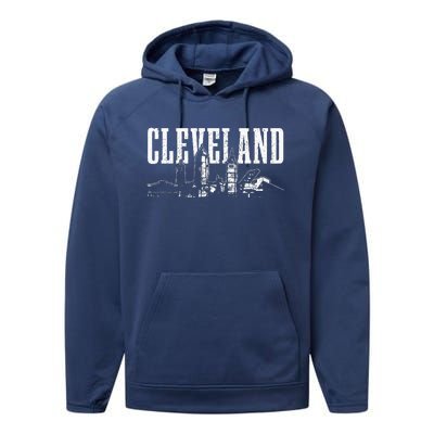 Cleveland Ohio Skyline Pride Vintage Cleveland Performance Fleece Hoodie