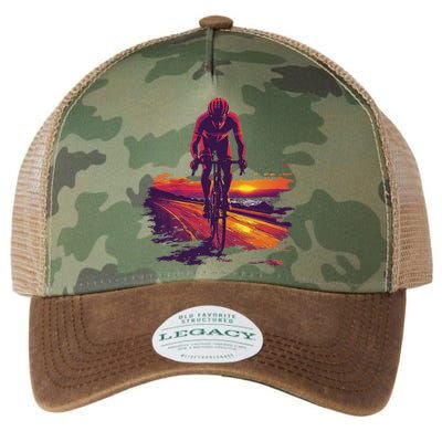 Cyclist On Scenic Road At Sunset Legacy Tie Dye Trucker Hat