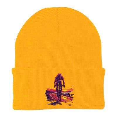 Cyclist On Scenic Road At Sunset Knit Cap Winter Beanie