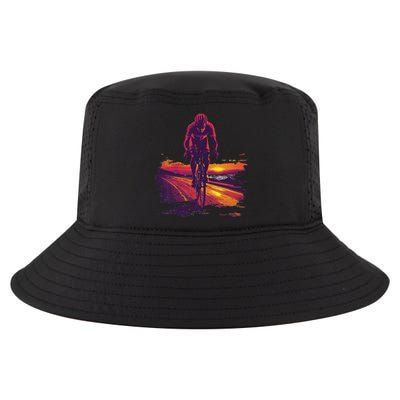 Cyclist On Scenic Road At Sunset Cool Comfort Performance Bucket Hat