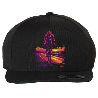 Cyclist On Scenic Road At Sunset Wool Snapback Cap