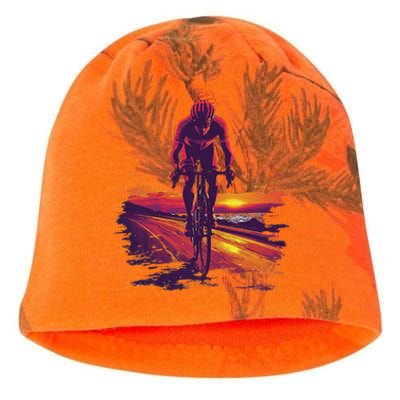 Cyclist On Scenic Road At Sunset Kati - Camo Knit Beanie