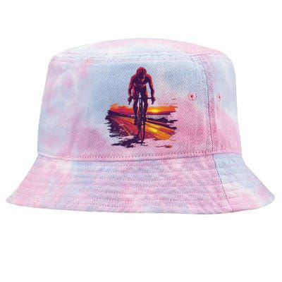 Cyclist On Scenic Road At Sunset Tie-Dyed Bucket Hat