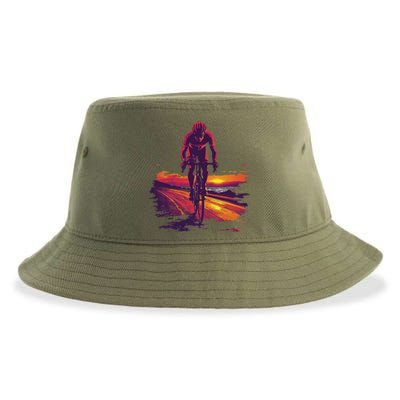 Cyclist On Scenic Road At Sunset Sustainable Bucket Hat