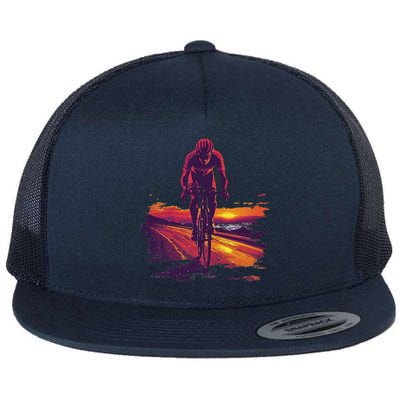 Cyclist On Scenic Road At Sunset Flat Bill Trucker Hat