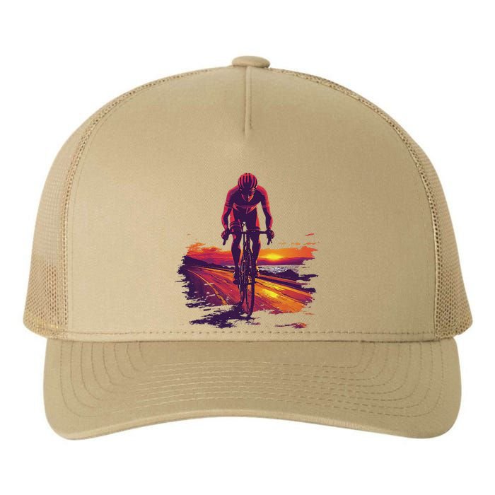 Cyclist On Scenic Road At Sunset Yupoong Adult 5-Panel Trucker Hat