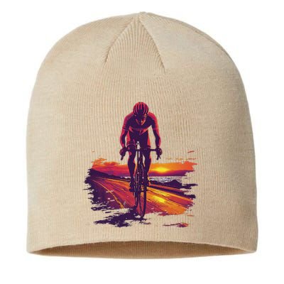 Cyclist On Scenic Road At Sunset Sustainable Beanie