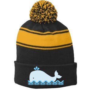 Cute Ocean Sea Life Whale Stripe Pom Pom Beanie