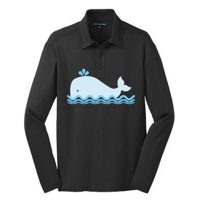 Cute Ocean Sea Life Whale Silk Touch Performance Long Sleeve Polo